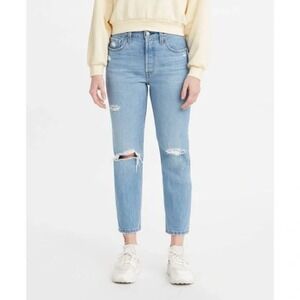 Levis Womens 501 Cropped High Rise Distressed Jeans Size 31 Athens Break Denim